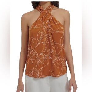 Calvin Klein Printed Crisscross  "Terra/Cream Halter Top XL NWT